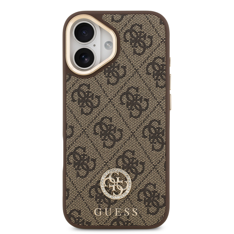 Apple iPhone 17 Kılıf Guess Orjinal Lisanslı M-safe Şarj Özellikli Gold Metal Kamera Çerçeveli Taşlı 4G Logolu Kapak - 11