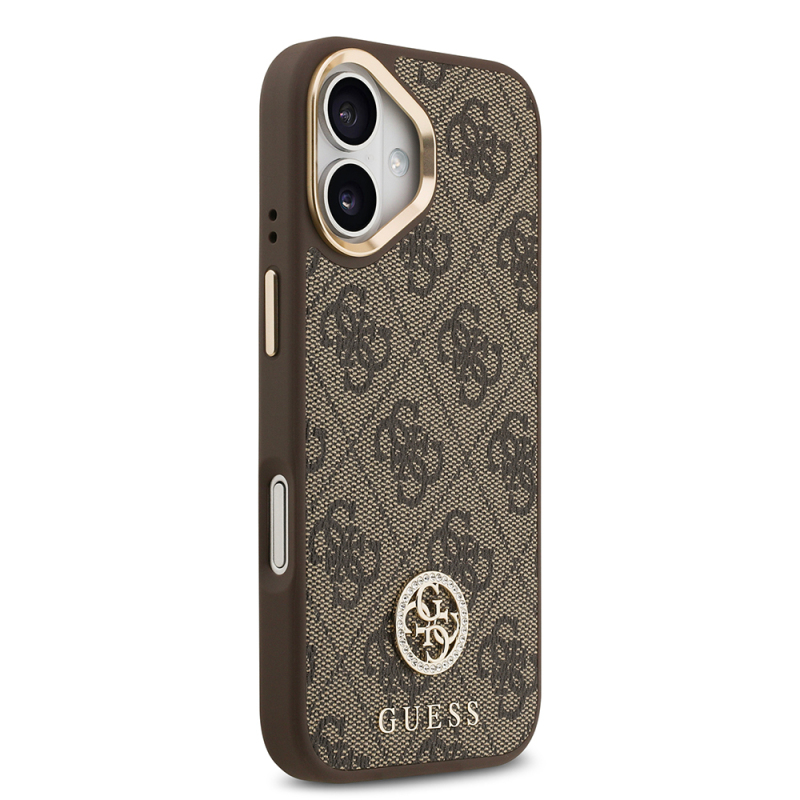 Apple iPhone 17 Kılıf Guess Orjinal Lisanslı M-safe Şarj Özellikli Gold Metal Kamera Çerçeveli Taşlı 4G Logolu Kapak - 12