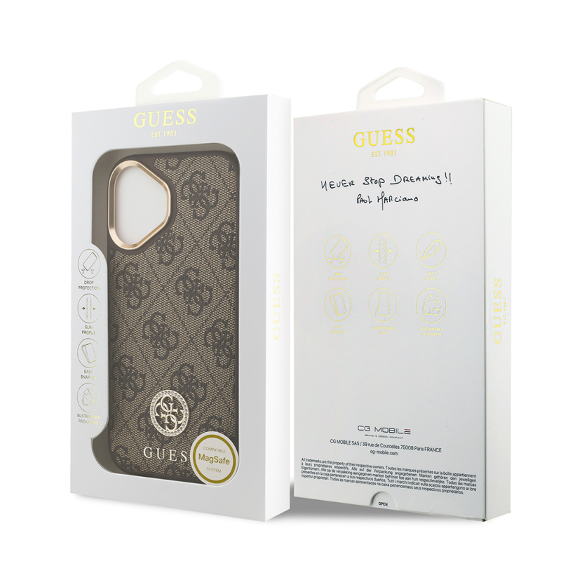 Apple iPhone 17 Kılıf Guess Orjinal Lisanslı M-safe Şarj Özellikli Gold Metal Kamera Çerçeveli Taşlı 4G Logolu Kapak - 17