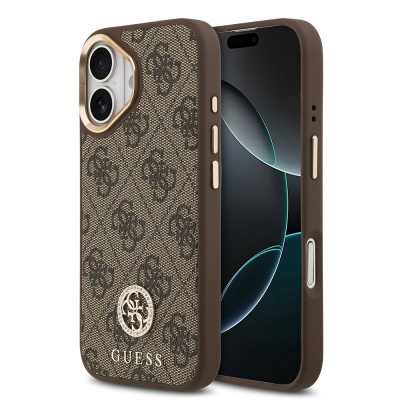 Apple iPhone 17 Kılıf Guess Orjinal Lisanslı M-safe Şarj Özellikli Gold Metal Kamera Çerçeveli Taşlı 4G Logolu Kapak - 3