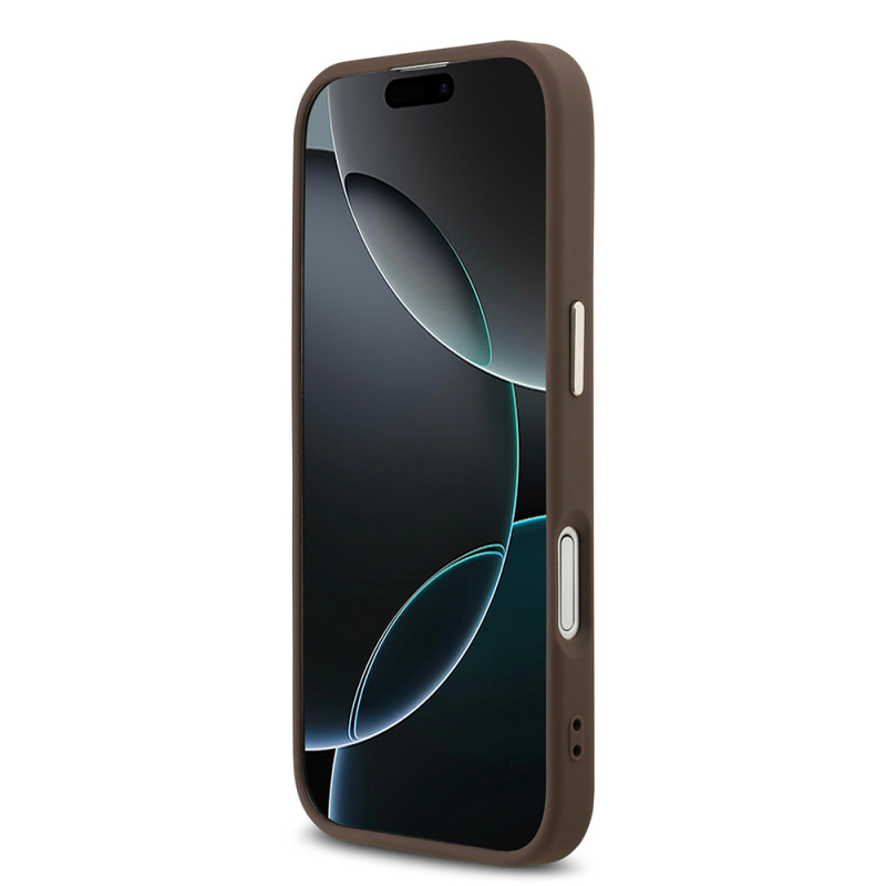 Apple iPhone 17 Kılıf Guess Orjinal Lisanslı M-safe Şarj Özellikli Gold Metal Kamera Çerçeveli Taşlı Üçgen Logo 4G Desenli Kapak - 14