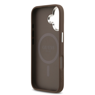 Apple iPhone 17 Kılıf Guess Orjinal Lisanslı M-safe Şarj Özellikli Gümüş Metal Kamera Çerçeveli Üçgen Logo 4G Desenli Kapak - 9