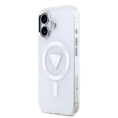 Apple iPhone 17 Kılıf Guess Orjinal Lisanslı M-safe Şarj Özellikli IML Baskılı Üçgen Logolu Metal Kamera Çerçeveli Kapak - 10