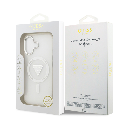 Apple iPhone 17 Kılıf Guess Orjinal Lisanslı M-safe Şarj Özellikli IML Baskılı Üçgen Logolu Metal Kamera Çerçeveli Kapak - 17