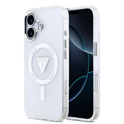 Apple iPhone 17 Kılıf Guess Orjinal Lisanslı M-safe Şarj Özellikli IML Baskılı Üçgen Logolu Metal Kamera Çerçeveli Kapak - 3