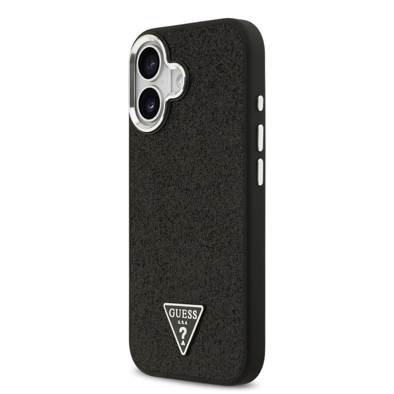 Apple iPhone 17 Kılıf Guess Orjinal Lisanslı M-safe Şarj Özellikli Metal Kamera Çerçeveli Üçgen Logolu Glitter Kapak - 12