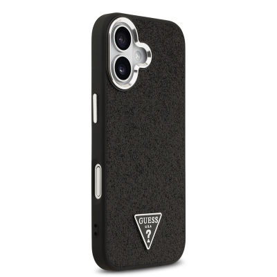 Apple iPhone 17 Kılıf Guess Orjinal Lisanslı M-safe Şarj Özellikli Metal Kamera Çerçeveli Üçgen Logolu Glitter Kapak - 14