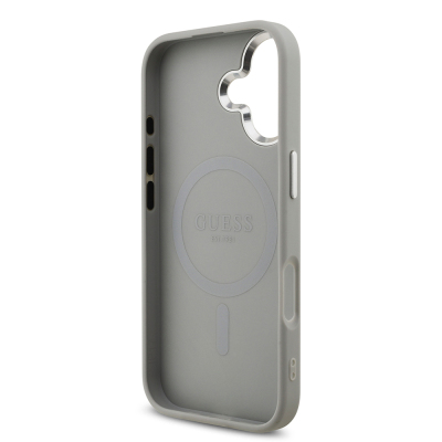 Apple iPhone 17 Kılıf Guess Orjinal Lisanslı M-safe Şarj Özellikli Metal Kamera Çerçeveli Üçgen Logolu Glitter Kapak - 29