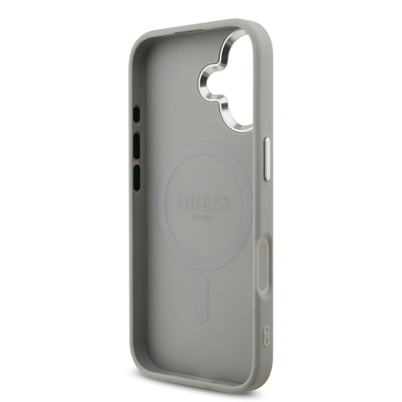 Apple iPhone 17 Kılıf Guess Orjinal Lisanslı M-safe Şarj Özellikli Metal Kamera Çerçeveli Üçgen Logolu Glitter Kapak - 29