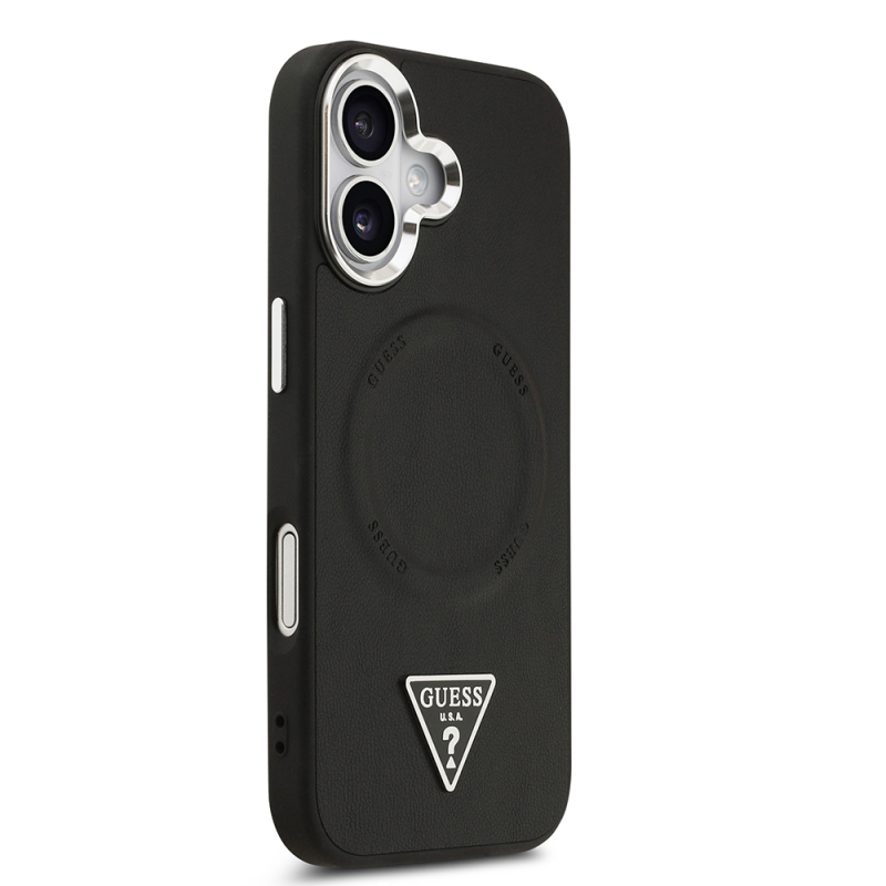Apple iPhone 17 Kılıf Guess Orjinal Lisanslı M-safe Şarj Özellikli PU Deri Metal Kamera Çerçeveli Üçgen Logolu Kapak - 3