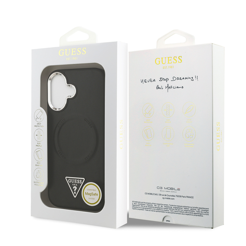 Apple iPhone 17 Kılıf Guess Orjinal Lisanslı M-safe Şarj Özellikli PU Deri Metal Kamera Çerçeveli Üçgen Logolu Kapak - 9