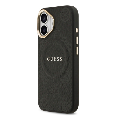 Apple iPhone 17 Kılıf Guess Orjinal Lisanslı M-safe Şarj Özellikli Sıcak Baskılı Yazı Logolu PU Deri Peony Kapak - 5