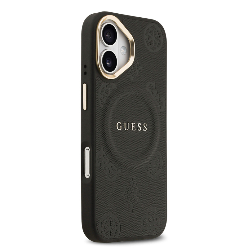 Apple iPhone 17 Kılıf Guess Orjinal Lisanslı M-safe Şarj Özellikli Sıcak Baskılı Yazı Logolu PU Deri Peony Kapak - 7