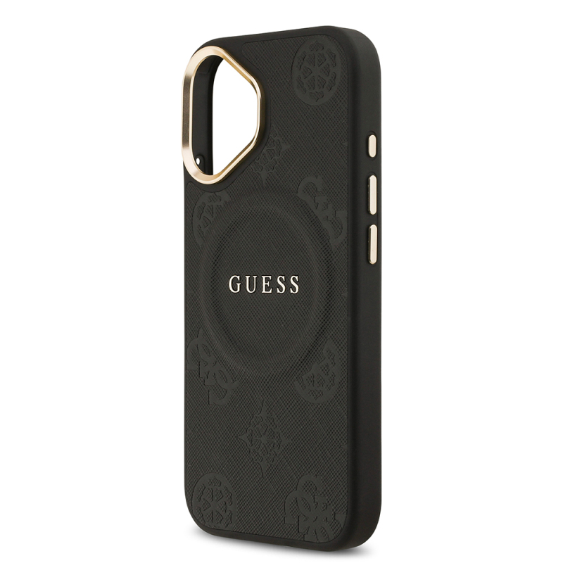 Apple iPhone 17 Kılıf Guess Orjinal Lisanslı M-safe Şarj Özellikli Sıcak Baskılı Yazı Logolu PU Deri Peony Kapak - 9