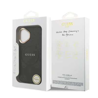 Apple iPhone 17 Kılıf Guess Orjinal Lisanslı M-safe Şarj Özellikli Sıcak Baskılı Yazı Logolu PU Deri Peony Kapak - 11