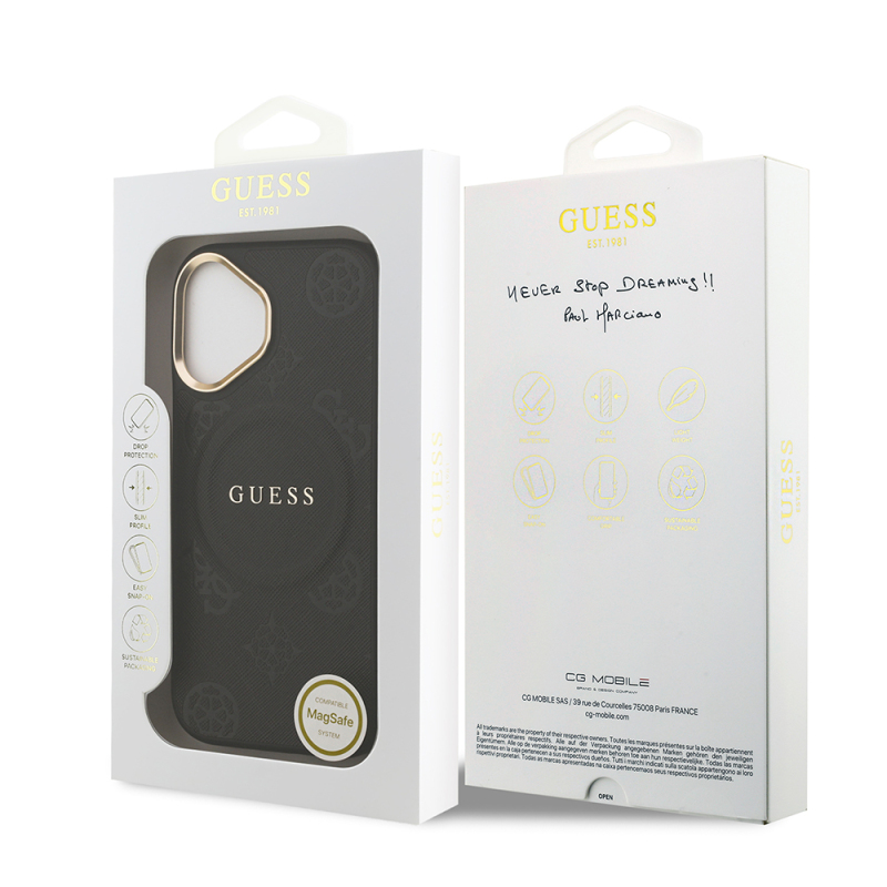 Apple iPhone 17 Kılıf Guess Orjinal Lisanslı M-safe Şarj Özellikli Sıcak Baskılı Yazı Logolu PU Deri Peony Kapak - 11
