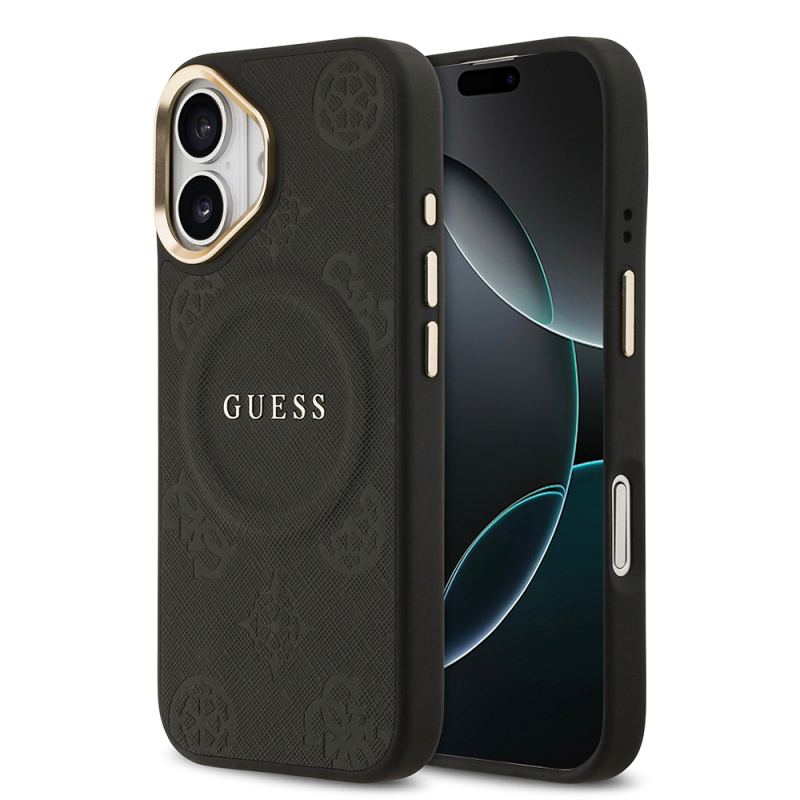 Apple iPhone 17 Kılıf Guess Orjinal Lisanslı M-safe Şarj Özellikli Sıcak Baskılı Yazı Logolu PU Deri Peony Kapak - 2