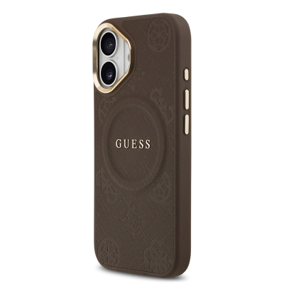 Apple iPhone 17 Kılıf Guess Orjinal Lisanslı M-safe Şarj Özellikli Sıcak Baskılı Yazı Logolu PU Deri Peony Kapak - 12