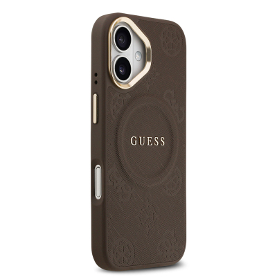 Apple iPhone 17 Kılıf Guess Orjinal Lisanslı M-safe Şarj Özellikli Sıcak Baskılı Yazı Logolu PU Deri Peony Kapak - 14
