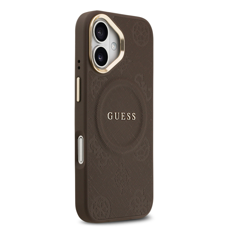 Apple iPhone 17 Kılıf Guess Orjinal Lisanslı M-safe Şarj Özellikli Sıcak Baskılı Yazı Logolu PU Deri Peony Kapak - 14