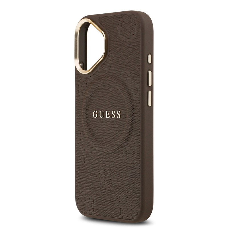 Apple iPhone 17 Kılıf Guess Orjinal Lisanslı M-safe Şarj Özellikli Sıcak Baskılı Yazı Logolu PU Deri Peony Kapak - 16