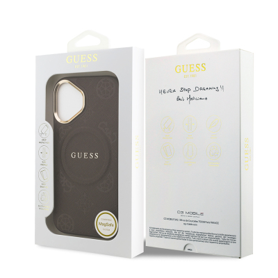 Apple iPhone 17 Kılıf Guess Orjinal Lisanslı M-safe Şarj Özellikli Sıcak Baskılı Yazı Logolu PU Deri Peony Kapak - 18