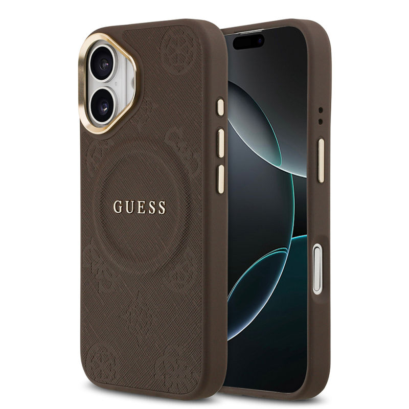 Apple iPhone 17 Kılıf Guess Orjinal Lisanslı M-safe Şarj Özellikli Sıcak Baskılı Yazı Logolu PU Deri Peony Kapak - 4