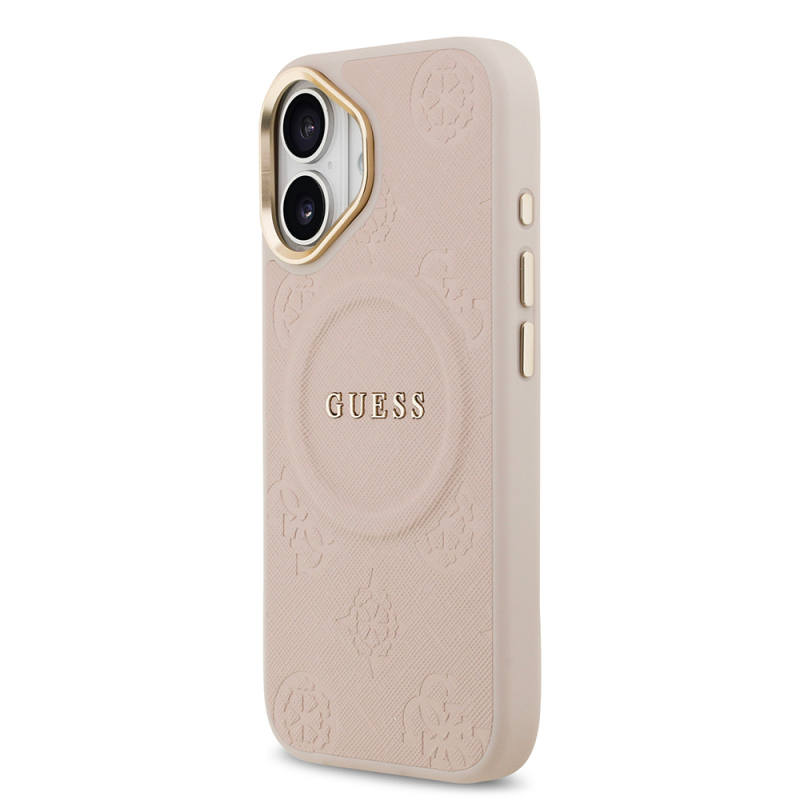 Apple iPhone 17 Kılıf Guess Orjinal Lisanslı M-safe Şarj Özellikli Sıcak Baskılı Yazı Logolu PU Deri Peony Kapak - 19