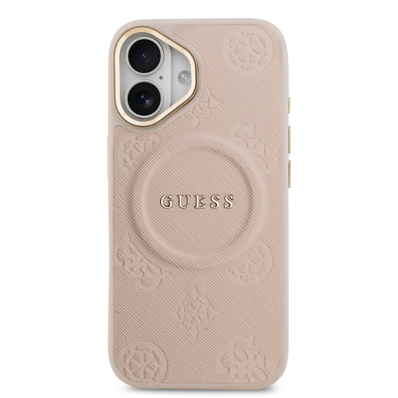 Apple iPhone 17 Kılıf Guess Orjinal Lisanslı M-safe Şarj Özellikli Sıcak Baskılı Yazı Logolu PU Deri Peony Kapak - 20