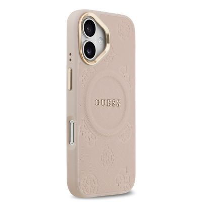 Apple iPhone 17 Kılıf Guess Orjinal Lisanslı M-safe Şarj Özellikli Sıcak Baskılı Yazı Logolu PU Deri Peony Kapak - 21