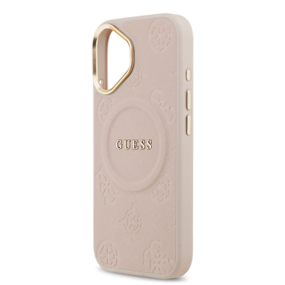 Apple iPhone 17 Kılıf Guess Orjinal Lisanslı M-safe Şarj Özellikli Sıcak Baskılı Yazı Logolu PU Deri Peony Kapak - 23