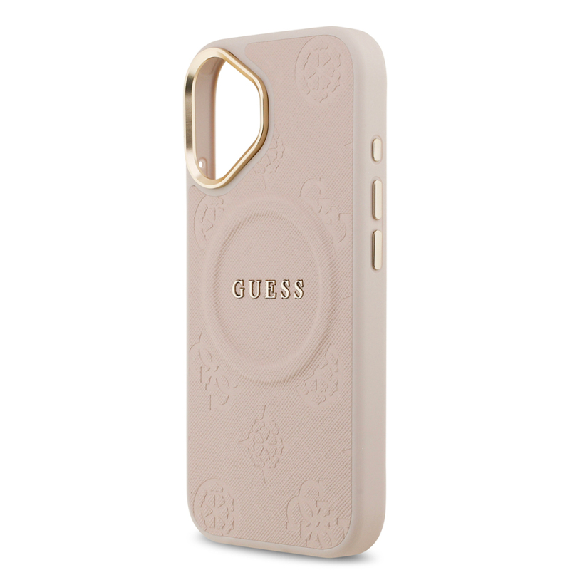 Apple iPhone 17 Kılıf Guess Orjinal Lisanslı M-safe Şarj Özellikli Sıcak Baskılı Yazı Logolu PU Deri Peony Kapak - 23