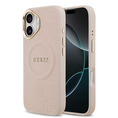 Apple iPhone 17 Kılıf Guess Orjinal Lisanslı M-safe Şarj Özellikli Sıcak Baskılı Yazı Logolu PU Deri Peony Kapak - 3