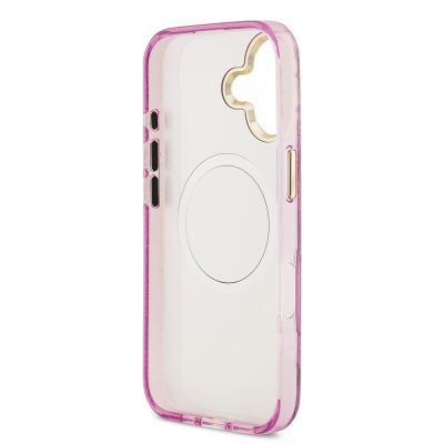 Apple iPhone 17 Kılıf Guess Orjinal Lisanslı M-safe Şarj Özellikli Simli Çiçek Desenli Metal Kamera Çerçeveli Üçgen Logolu Kapak - 25