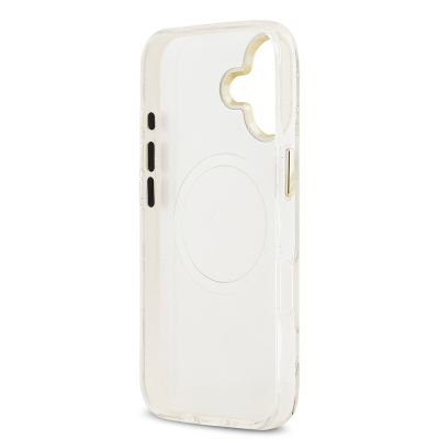 Apple iPhone 17 Kılıf Guess Orjinal Lisanslı M-safe Şarj Özellikli Simli Çiçek Desenli Metal Kamera Çerçeveli Üçgen Logolu Kapak - 32