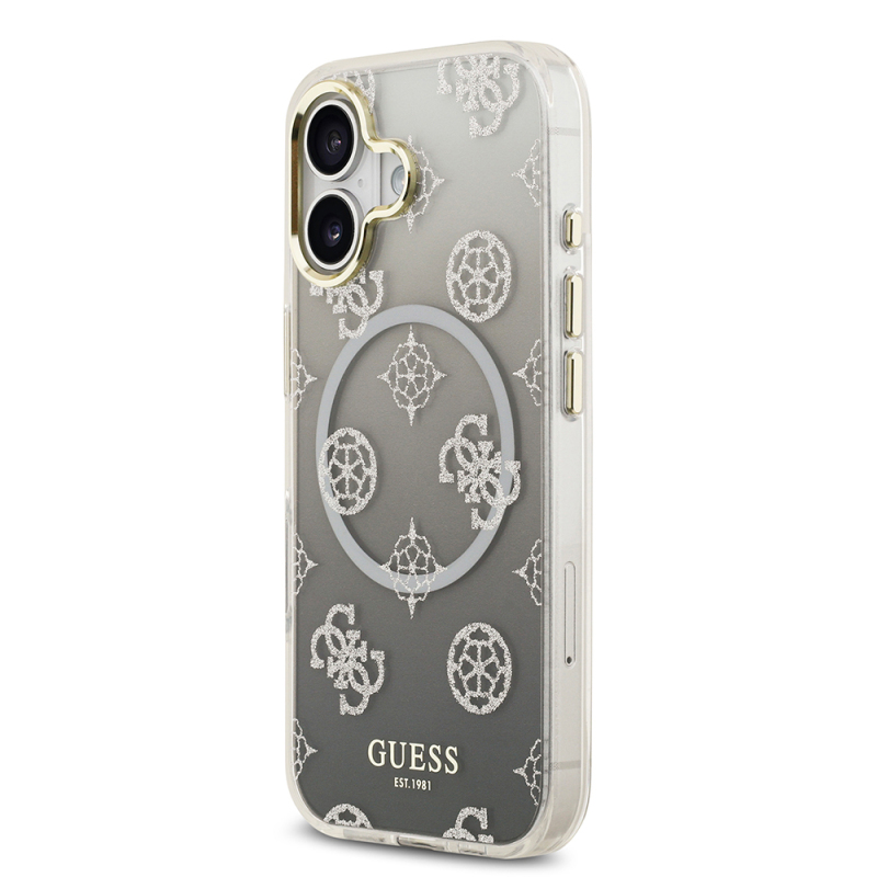 Apple iPhone 17 Kılıf Guess Orjinal Lisanslı M-safe Şarj Özellikli Simli Peony Desenli Silikon Kapak - 4