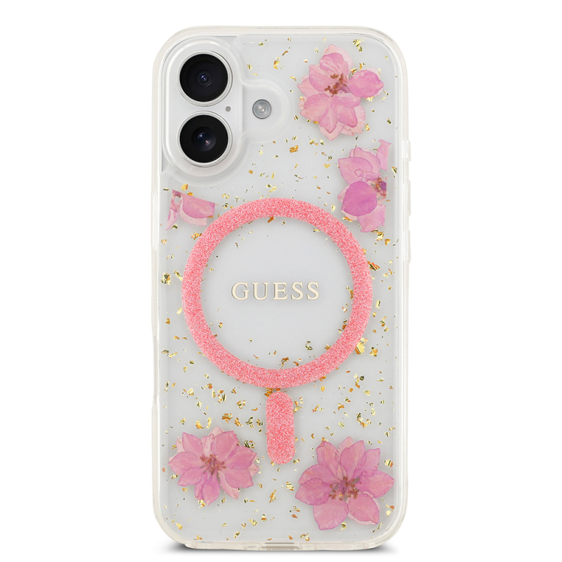 Apple iPhone 17 Kılıf Guess Orjinal Lisanslı M-safe Şarj Özellikli Transparan Resin Flowers Kapak - 5