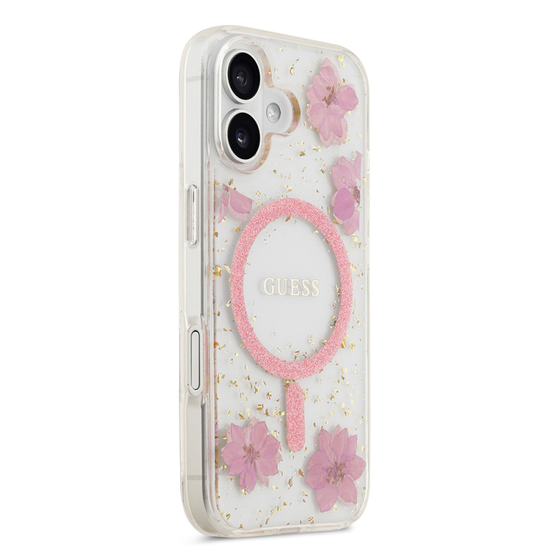 Apple iPhone 17 Kılıf Guess Orjinal Lisanslı M-safe Şarj Özellikli Transparan Resin Flowers Kapak - 6
