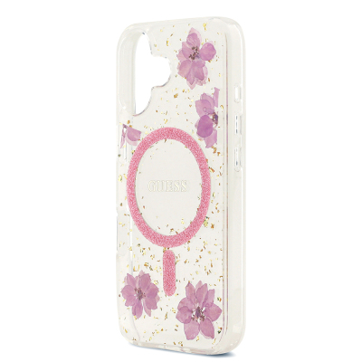 Apple iPhone 17 Kılıf Guess Orjinal Lisanslı M-safe Şarj Özellikli Transparan Resin Flowers Kapak - 8
