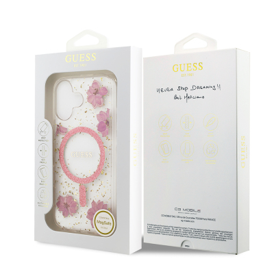 Apple iPhone 17 Kılıf Guess Orjinal Lisanslı M-safe Şarj Özellikli Transparan Resin Flowers Kapak - 10