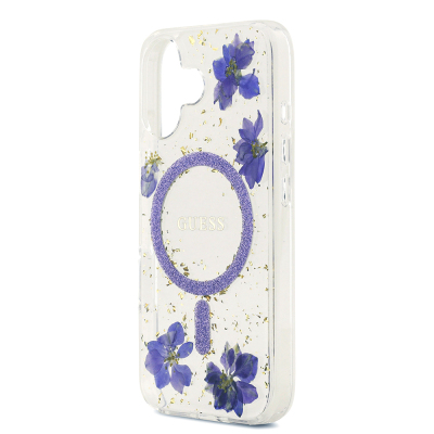 Apple iPhone 17 Kılıf Guess Orjinal Lisanslı M-safe Şarj Özellikli Transparan Resin Flowers Kapak - 15