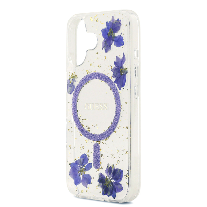 Apple iPhone 17 Kılıf Guess Orjinal Lisanslı M-safe Şarj Özellikli Transparan Resin Flowers Kapak - 15