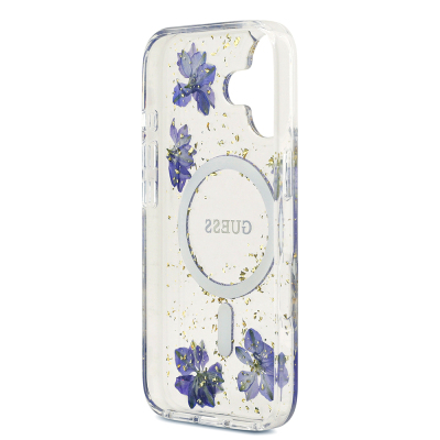Apple iPhone 17 Kılıf Guess Orjinal Lisanslı M-safe Şarj Özellikli Transparan Resin Flowers Kapak - 16