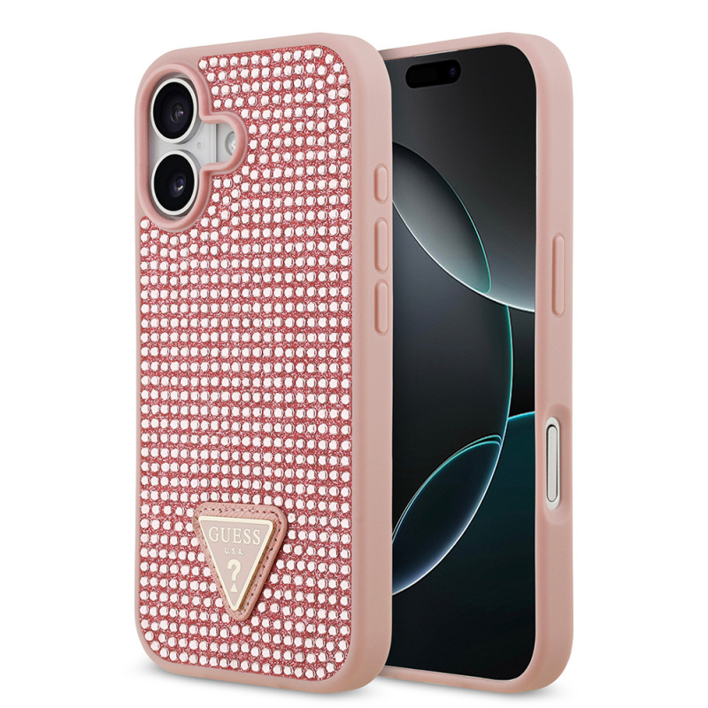 Apple iPhone 17 Kılıf Guess Orjinal Lisanslı Taşlı Arka Yüzey Üçgen Logolu Kapak - 4
