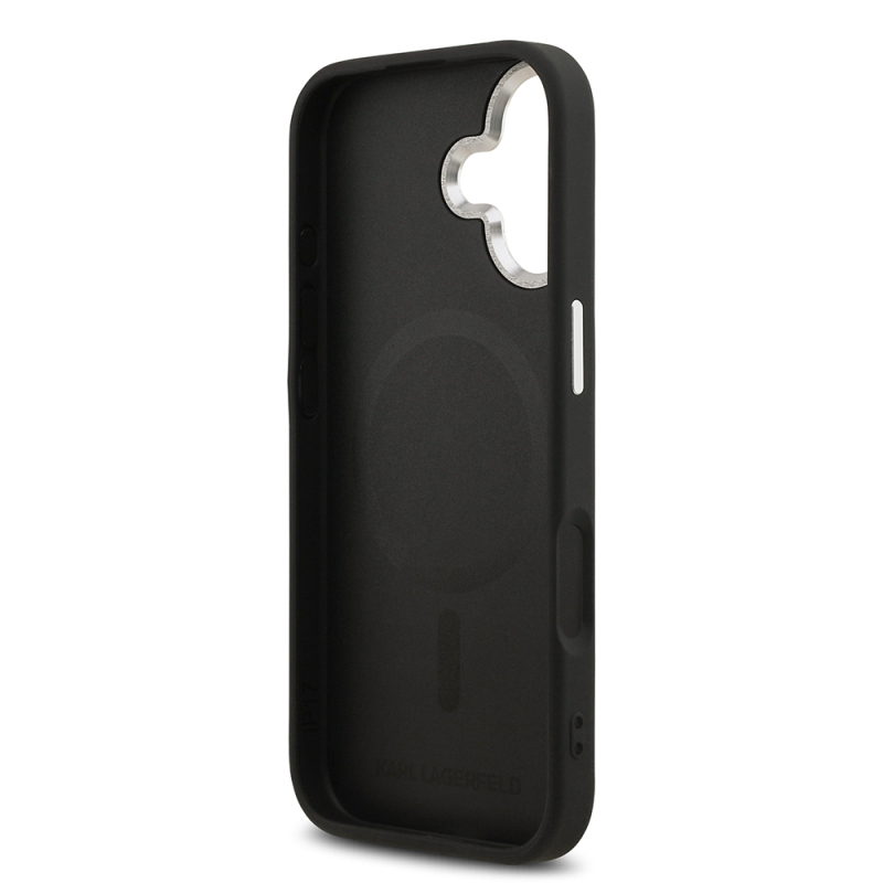 Apple iPhone 17 Kılıf Karl Lagerfeld Orjinal Lisanslı M-safe Şarj Özellikli Metal Kamera ve Buton Tasarımlı Choupette PU Deri Kapak - 8
