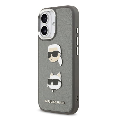 Apple iPhone 17 Kılıf Karl Lagerfeld Orjinal Lisanslı Metal Logolu K&C Heads Pin Kapak - 11