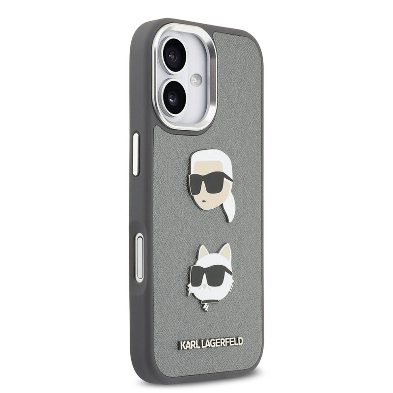 Apple iPhone 17 Kılıf Karl Lagerfeld Orjinal Lisanslı Metal Logolu K&C Heads Pin Kapak - 13