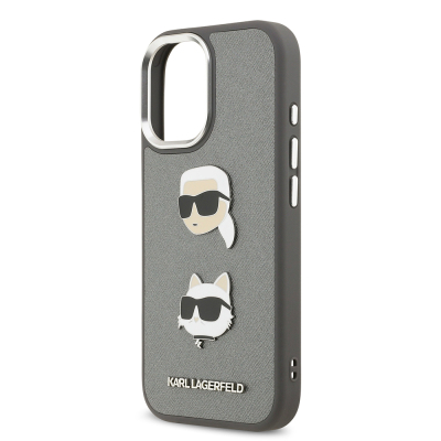 Apple iPhone 17 Kılıf Karl Lagerfeld Orjinal Lisanslı Metal Logolu K&C Heads Pin Kapak - 15