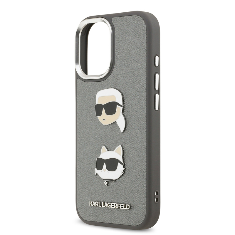 Apple iPhone 17 Kılıf Karl Lagerfeld Orjinal Lisanslı Metal Logolu K&C Heads Pin Kapak - 15