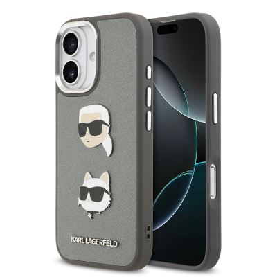 Apple iPhone 17 Kılıf Karl Lagerfeld Orjinal Lisanslı Metal Logolu K&C Heads Pin Kapak - 3